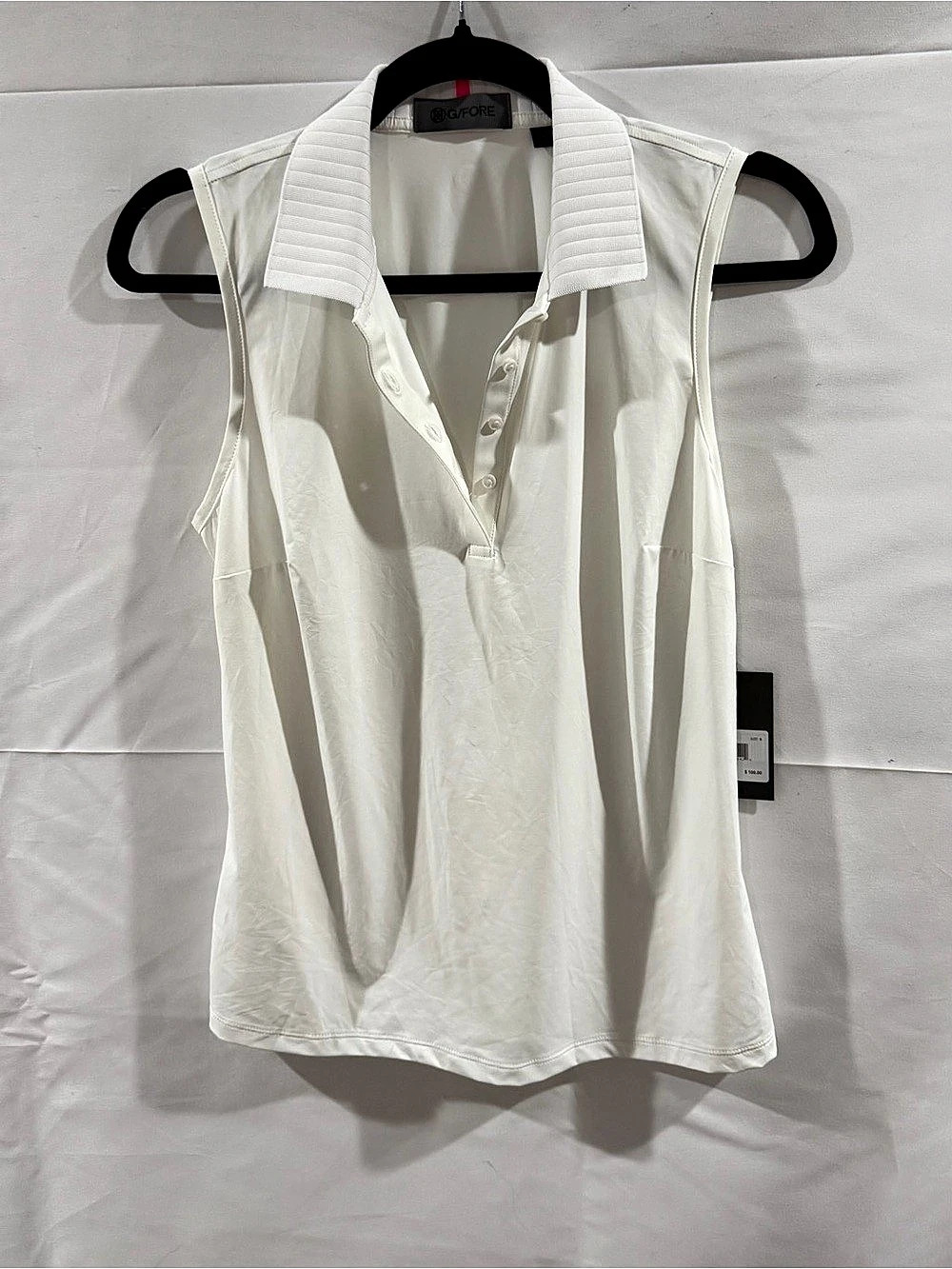 G/FORE Pleated Collar Silky Tech Nylon Sleeveless Polo White Small